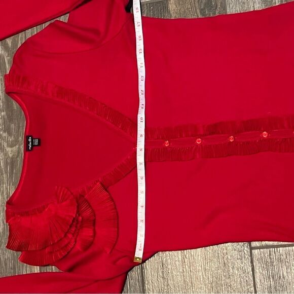 Vtg 90s Rafaella Red Pleated Ruffle Embellished Chiffon Shoulder Knit cardigan S - Picture 6 of 9